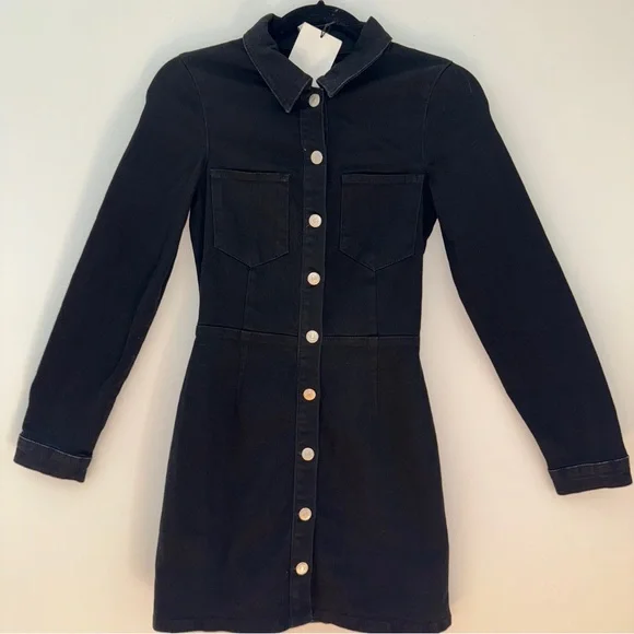 Zara Black Denim Button Front‎ Mini Dress XS NWT - Picture 14 of 14